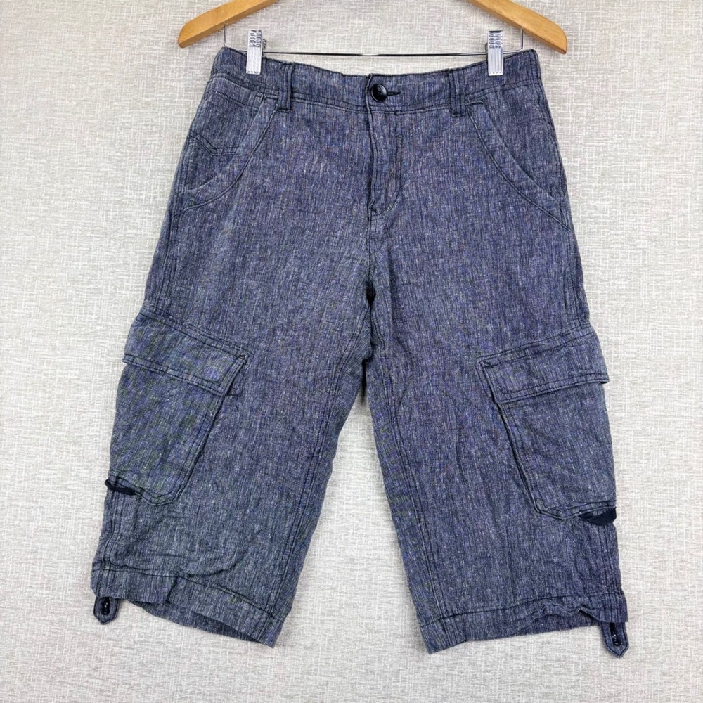 Guess Mens Y2K Cargo Shorts Charcoal Grey Textured Linen Look Size 29 Vintage